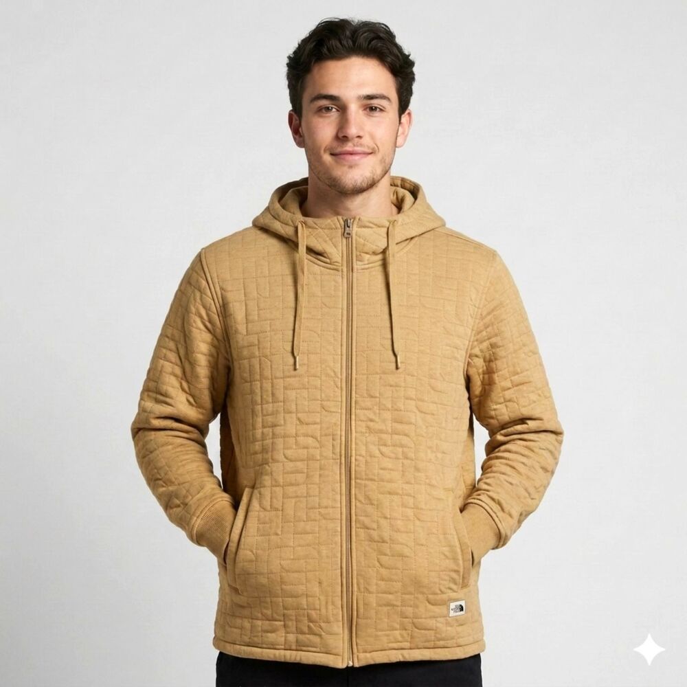 The North Face Long's Peak Quilted Full Zip Hoodie Jacket L Mustard Yellow GUC